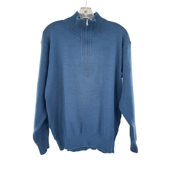 Bogner Blue Wool Blend Half-Zip Sweater M Made In Hong Kong - Picture 1 of 7